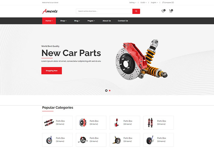 響應式汽車配件商店HTML5網站網頁模板