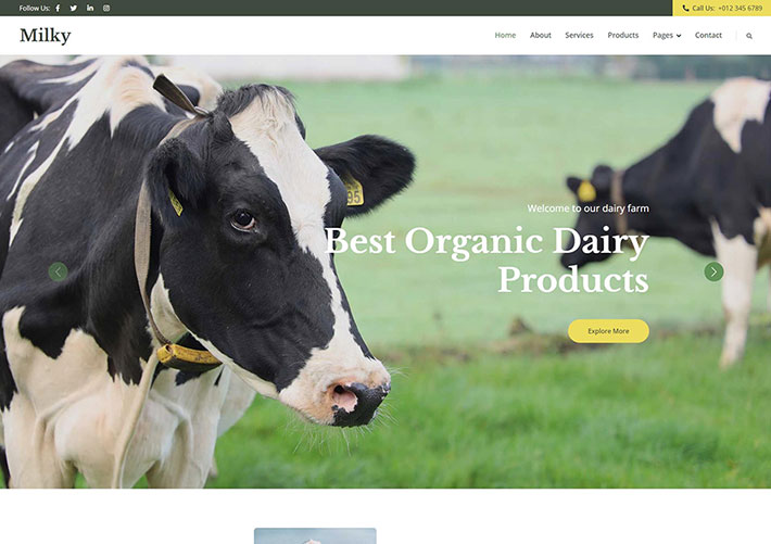 響應式有機牛奶乳制品宣傳網站源碼模板
