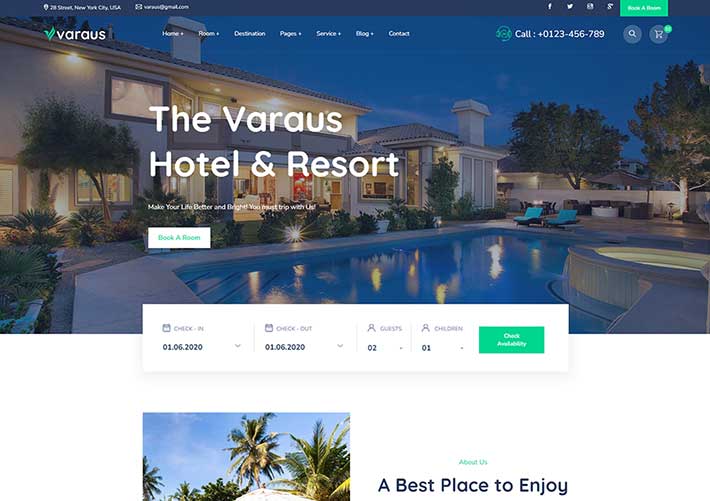 響應式星級旅游酒店網頁網站模板