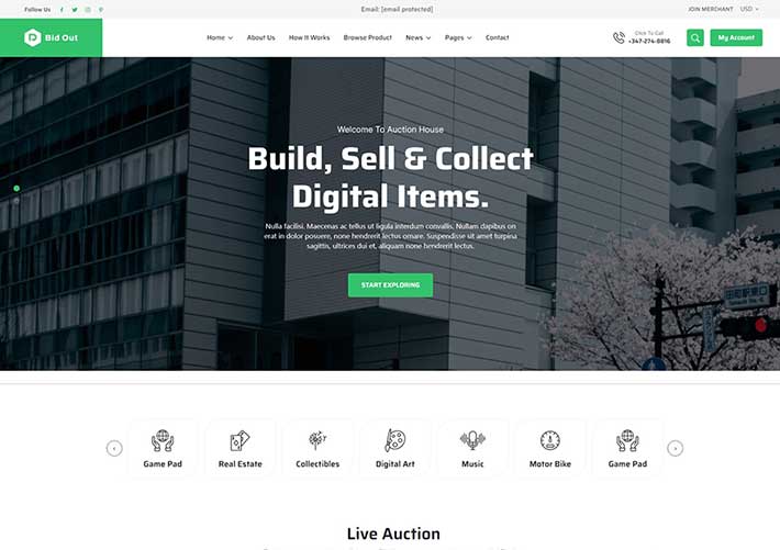 多頁面商品競拍招標采購網站HTML5源碼模板