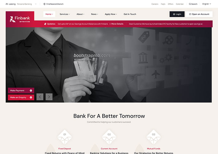 響應式HTML5銀行金融保險經紀業務行業網站源碼模板
