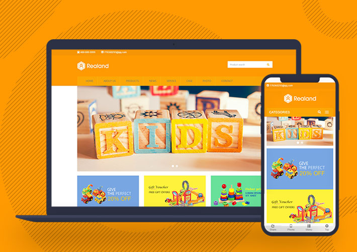 響應式英文外貿兒童玩具企業網站Pbootcms模板自適應手機端