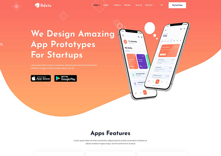 自適應app軟件介紹網站頁面網頁源碼模板下載