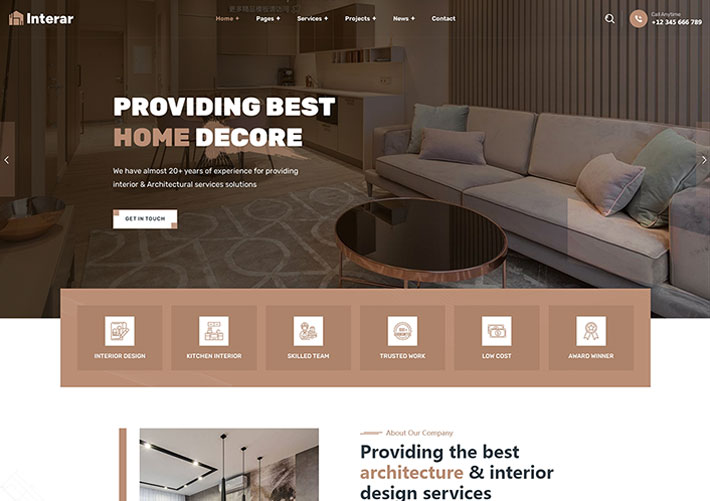 高端時尚室內建筑設計html5網頁源碼HTML模板