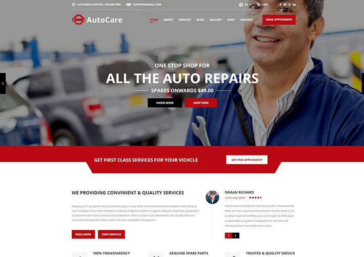 Bootstrap響應式汽車修理廠洗車服務網站網頁模板