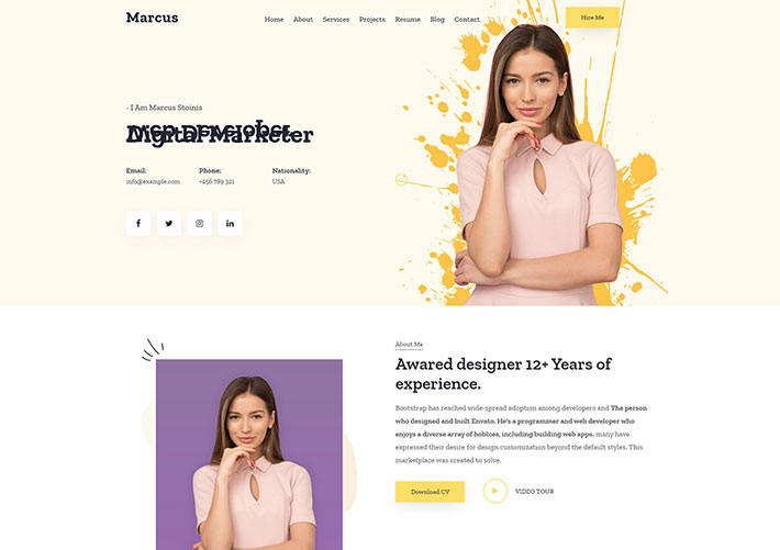 極簡個人求職簡歷引導頁網站網頁源碼HTML模板