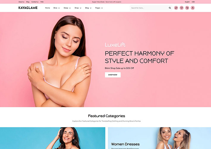 時尚女士內衣在線商城網站網頁HTML模板