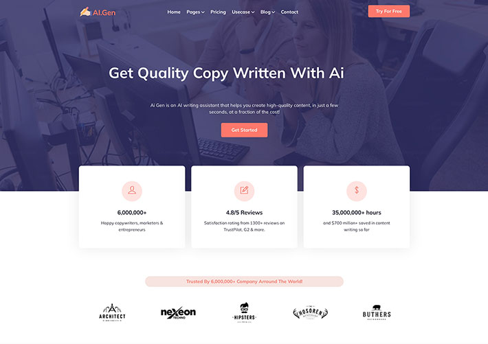 響應式人工智能寫作服務網站網頁HTML模板