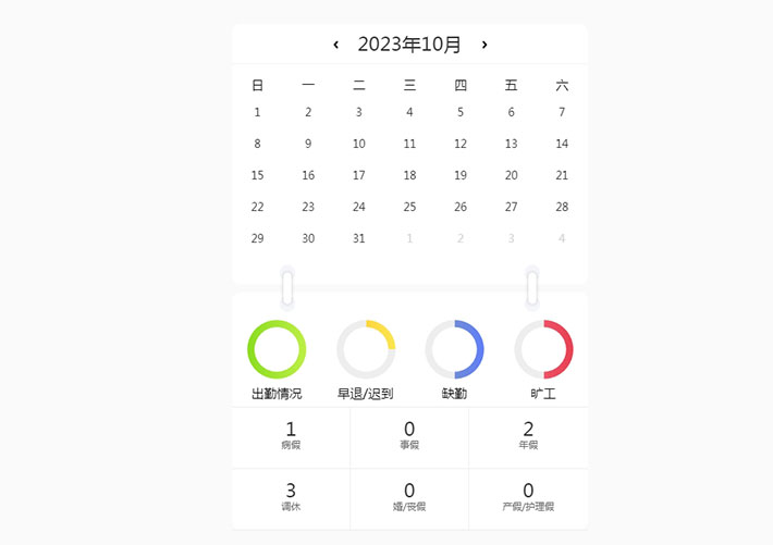 時間日歷js+echarts圖表日歷考勤表代碼素材下載