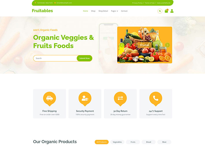 綠色健康有機蔬菜水果食品網站網頁HTML模板