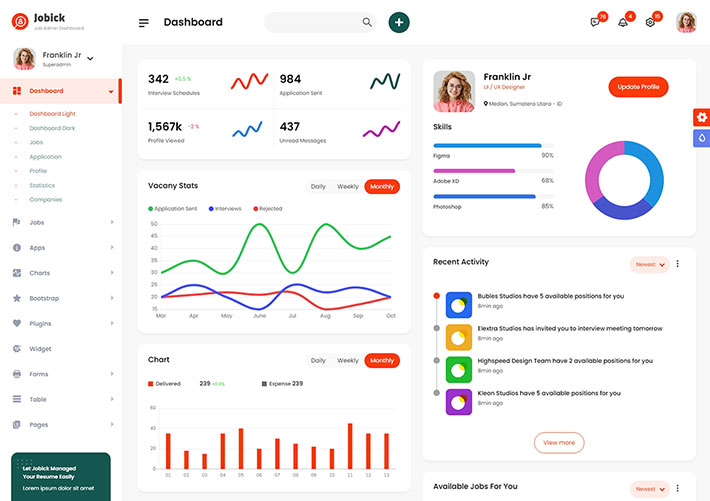 響應式工作招聘面試OA系統后臺管理網站網頁模板