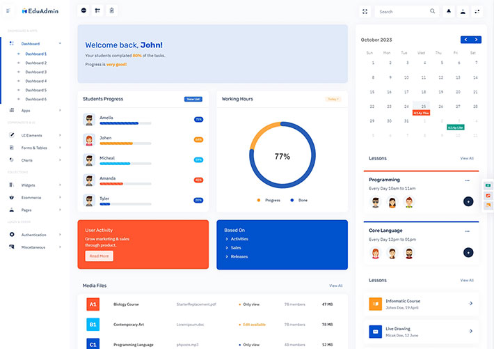 響應式教育課程后臺管理系統數據網站網頁HTML模板