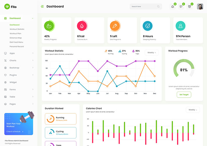 Bootstrap框架運動健身應用健康應用管理系統頁面模板