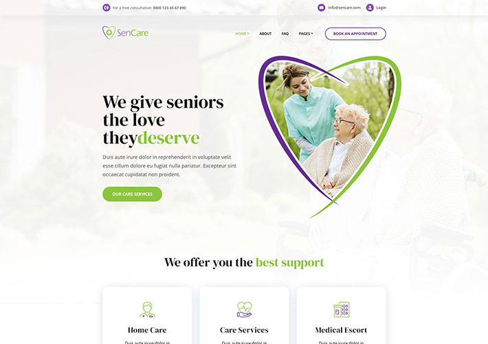 獨特設計高級養老院護理網站源碼HTML網頁模板