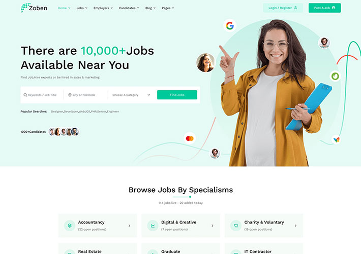 工作招聘就業門戶前端模板帶用戶中心網站網頁HTML模板