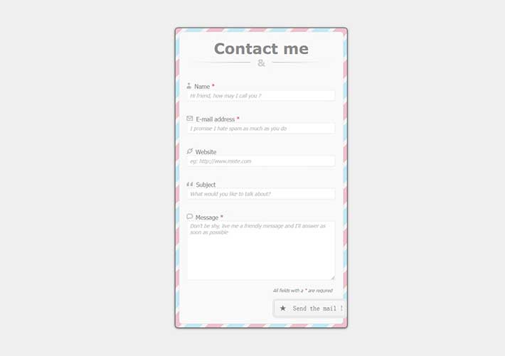 css3+html5彩色網站留言表單代碼素材頁面