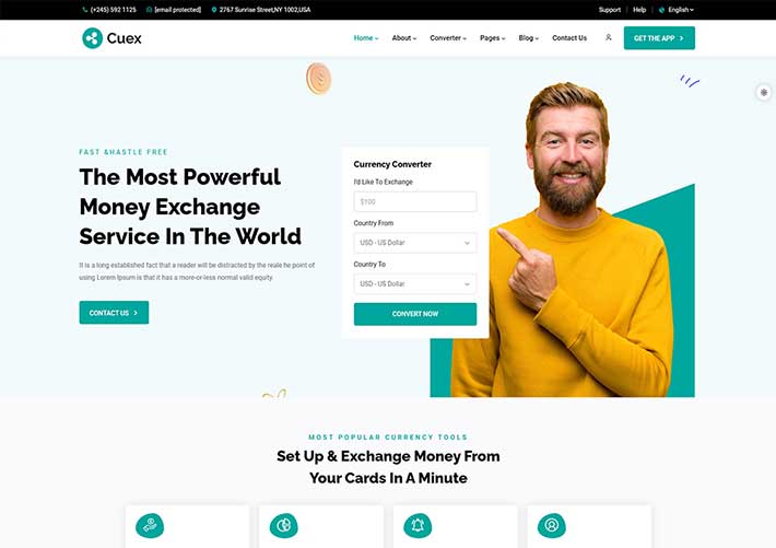自適應貨幣兌換金融公司網站網頁設計HTML源碼模板