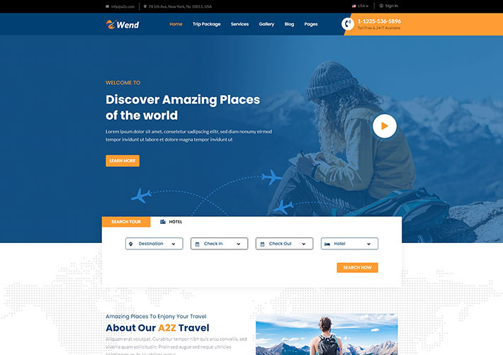 響應式酒店旅游預訂旅行社網站網頁HTML源碼模板
