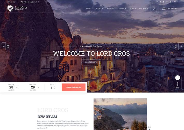 大氣響應式酒店度假村休閑服務企業HTML網頁源碼模板