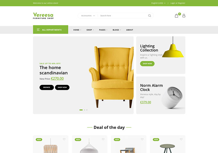 綠色響應式家具辦公居家用品店鋪商城網站網頁HTML模板