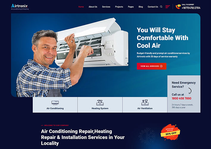 響應式Bootstrap空調暖氣安裝設備維修服務網站網頁HTML模板