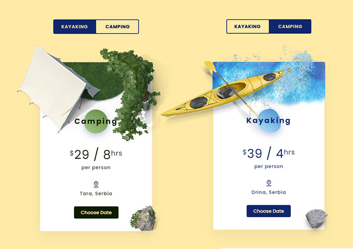 CSS3野營皮劃艇項目價格標簽代碼網頁HTML素材