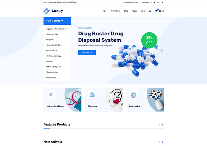 響應式藥店網頁網站設計醫療器械網站HTML源碼模板