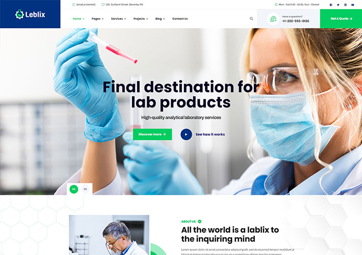 響應式Bootstrap框架科學實驗室研究機構網站網頁HTML模板