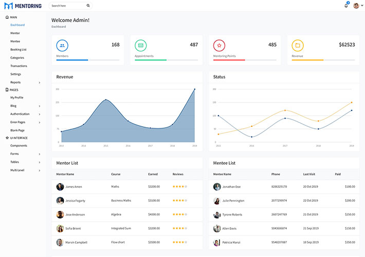 響應式在線學習導師預約網站后臺管理ui網頁HTML模板