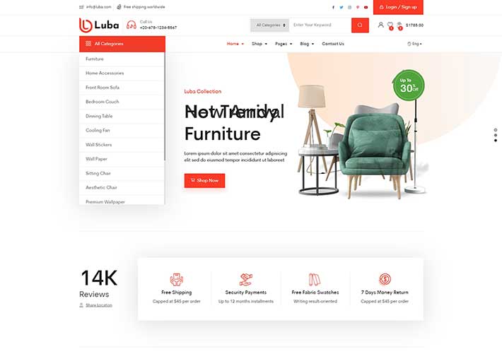 響應式家具電器美容品牌設計電子商務網站HTML模板
