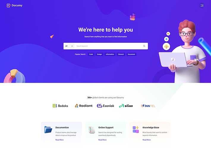 響應式文庫內容介紹文檔幫助中心網站HTML5網頁模板