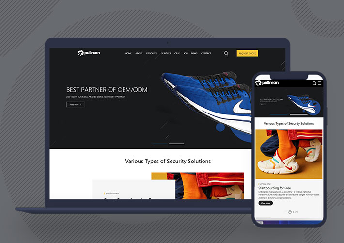 響應式英文鞋業外貿企業網站CMS模板自適應手機端