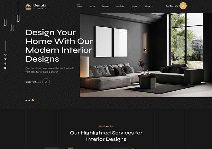 響應式室內設計建筑工程企業網站網頁HTML設計模板