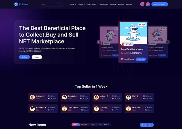 多款響應式NFT市場加密商品交易網站網頁HTML模板