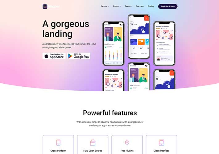 響應式App軟件程序介紹展示頁面網站HTML模板