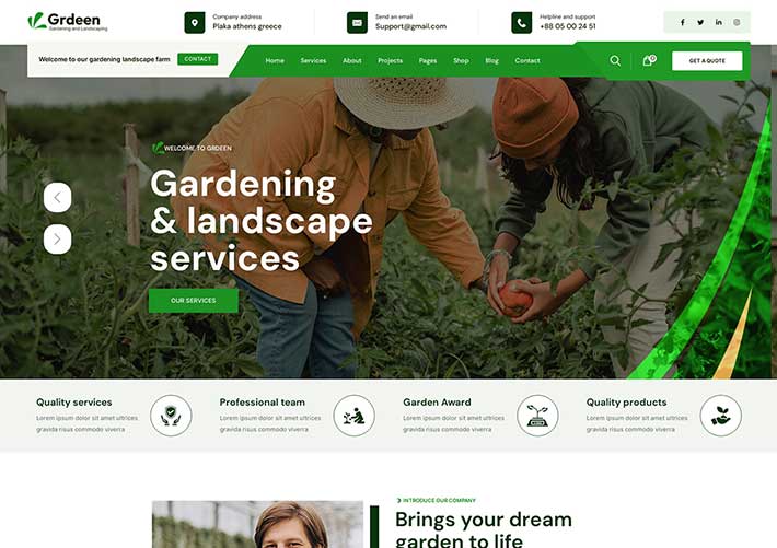 多功能園藝農業園林綠化景觀設計網站網頁HTML模板