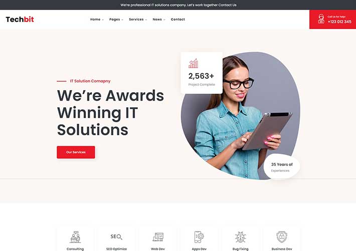網絡IT解決方案服務公司響應式網站網頁HTML模板