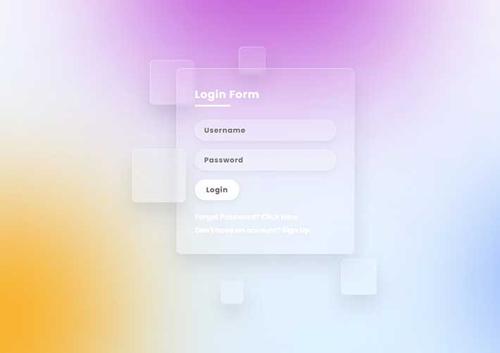 登錄表單頁面html玻璃擬態設計網站后臺網頁代碼素材