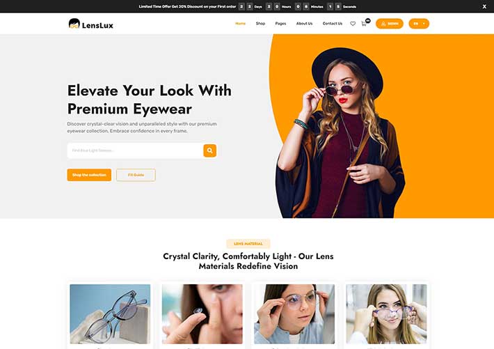響應式HTML5眼鏡在線商城電子商務企業網站網頁模板