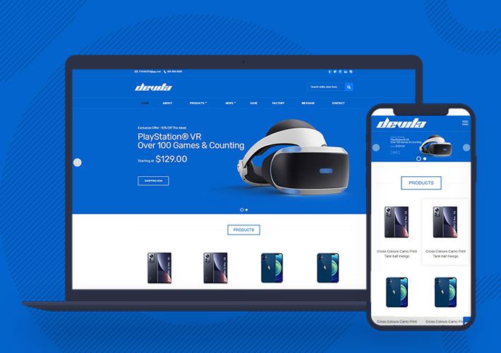 藍色英文外貿帶三級欄目企業網站Pbootcms模板自適應手機端