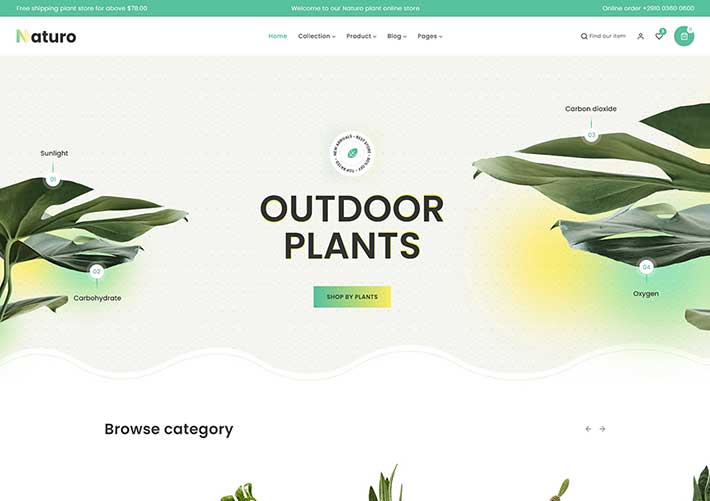 響應式綠植盆栽植物電商線上商城網站網頁HTML5模板