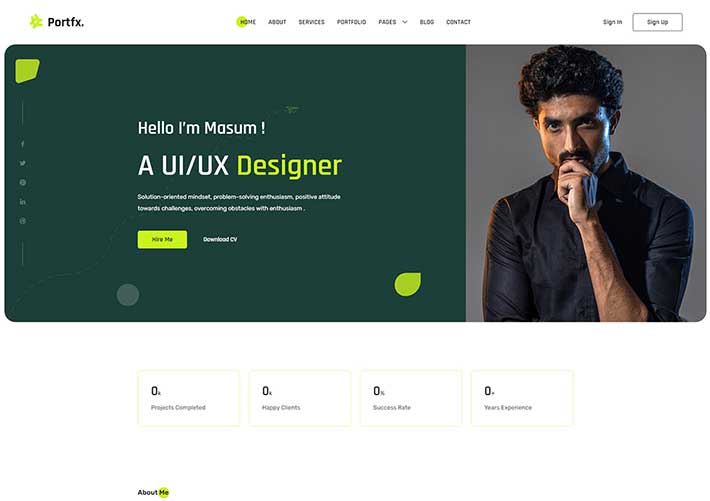響應式設計師作品集個人主頁技能介紹網站網頁HTML模板