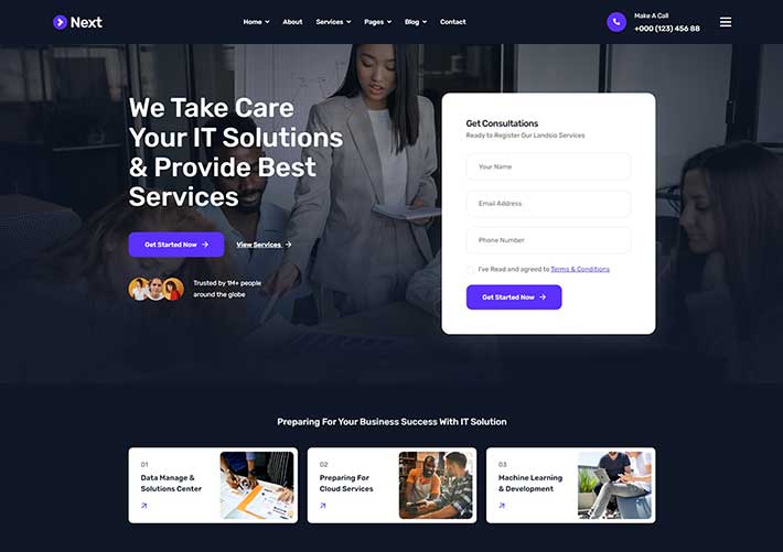 響應式企業創意機構應用程序數字IT網站網頁HTML模板