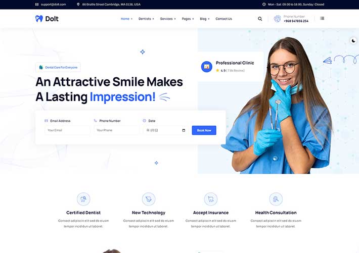 響應式門診醫療健康牙科護理網站網站網頁HTML模板