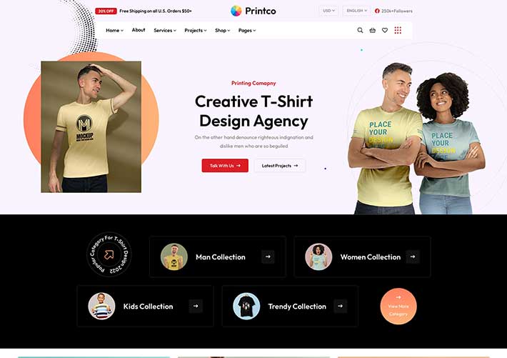 響應式HTML5印刷公司和設計服務網站網頁HTML模版