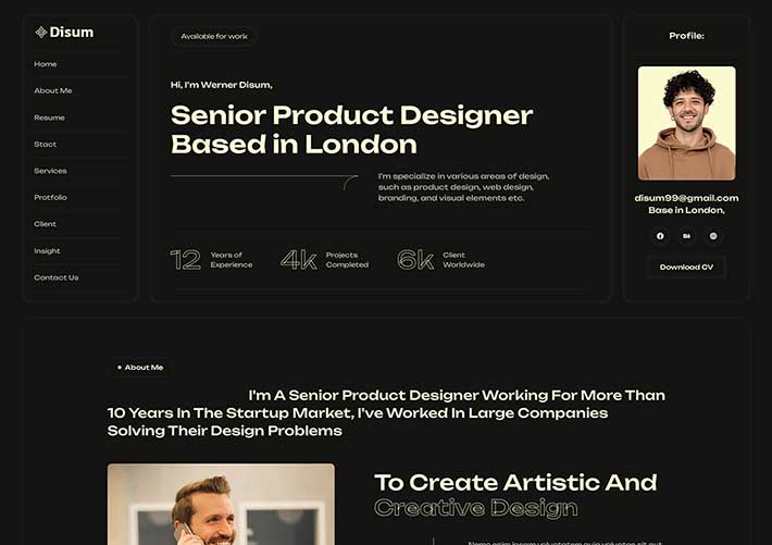 高級產品設計師個人簡歷展示網頁HTML源碼模板