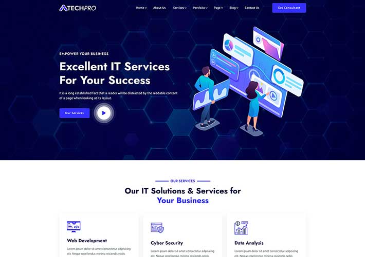 藍色科技互聯網IT服務公司網站網頁HTML模板