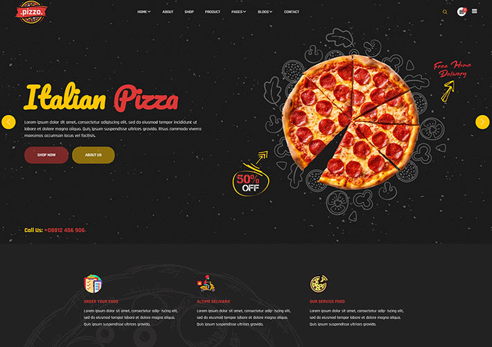 響應式食品意大利披薩餐飲美食網站網頁HTML模板