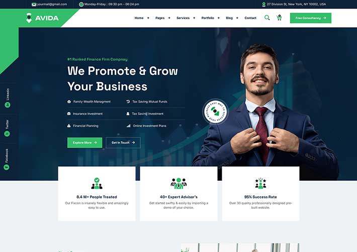 響應式金融財富管理投資公司HTML5網站網頁模板