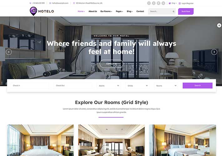 響應式汽車旅館酒店服務網站網頁HTML模板